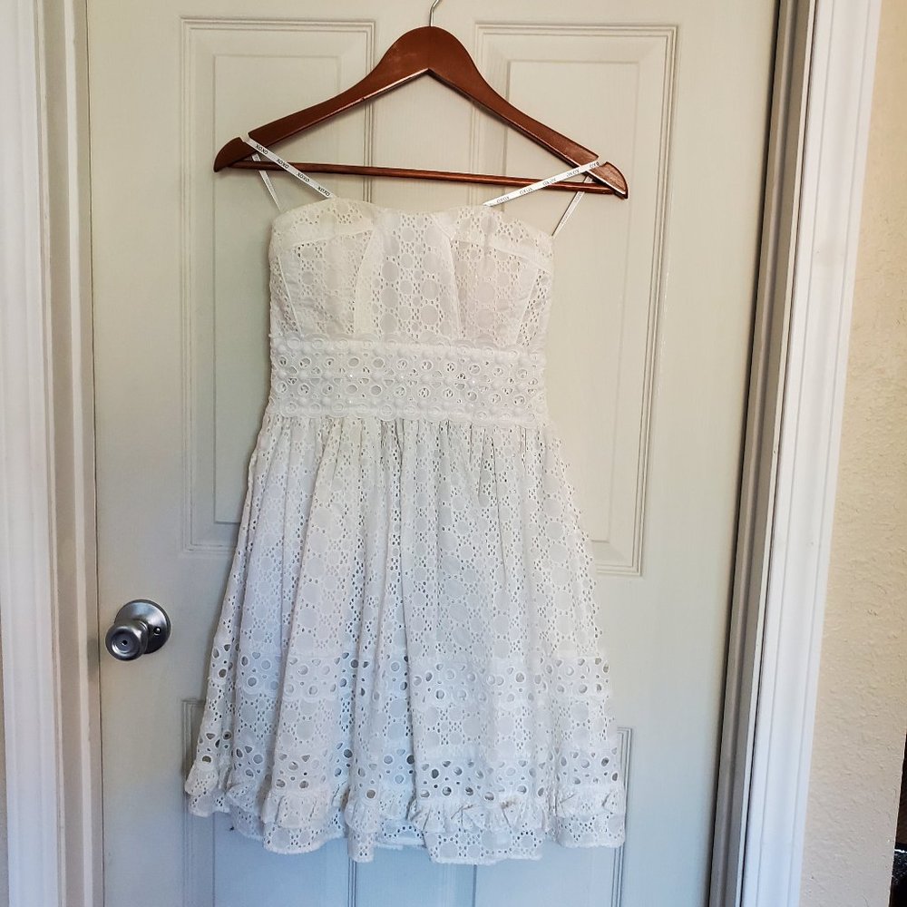 XOXO White Eyelet Strapless Mini Dress